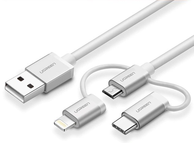 Кабель Ugreen 3-in-1 USB Cable with Mfi Certificated Lightining 0.5M (белый)