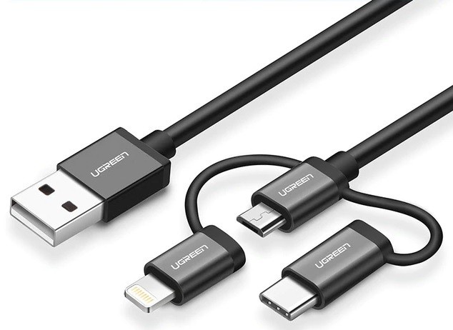 Кабель Ugreen 3-in-1 USB Cable with Mfi Certificated Lightining 1.0M (черный)