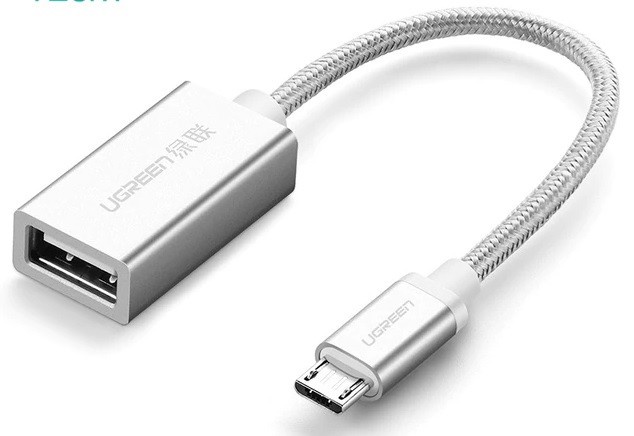 Адаптер-переходник Ugreen OTG-кабель в нейлоновой оплетке Micro USB2.0 to USB, серебристый