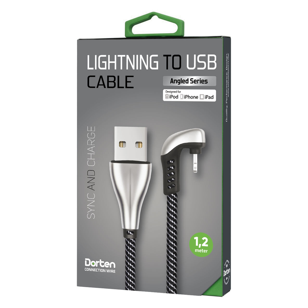 фото Кабель DORTEN Lighting to USB cable: Angled Series 1.2 meter, серебристый