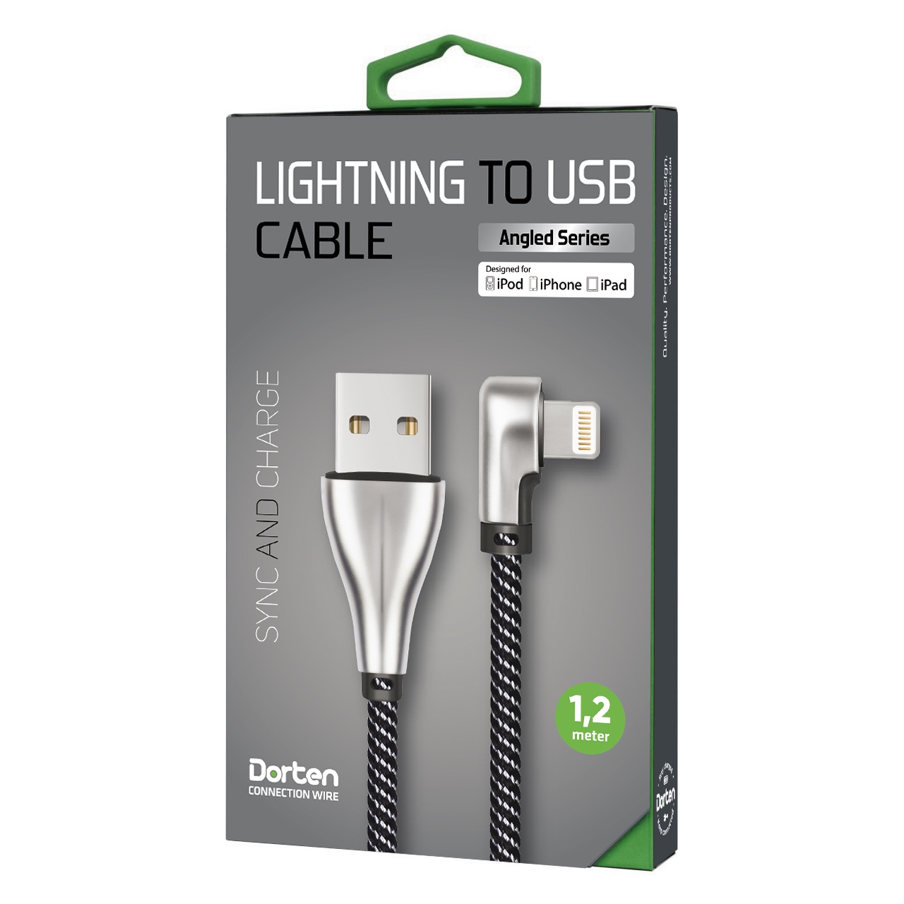 фото Кабель DORTEN Lighting to USB : Angled Series 1.2 meter, серебристый