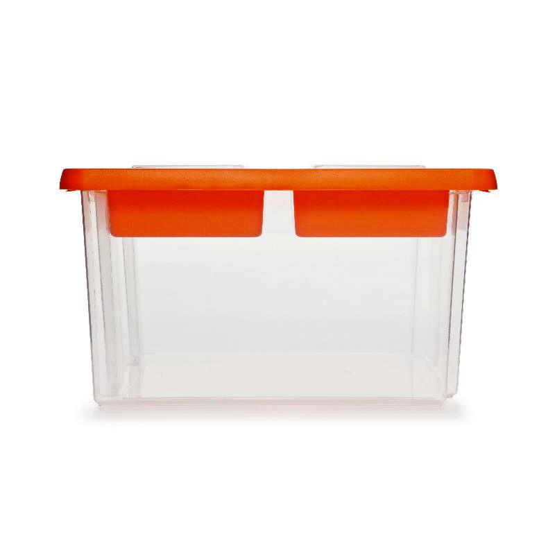 Контейнер для хранения вещей Полимербыт Ящик с органайзерами для хранения универсальный, 30л., 47х37х25 см прозрачный с оранжевой вставкой, 248001, прозрачный