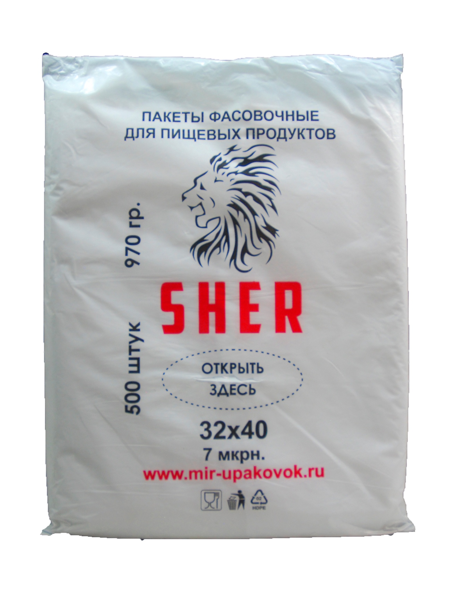 фото Упаковка  Пакеты фасовочные для пищевых продуктов "SHER" 32х40 500 шт, прозрачный