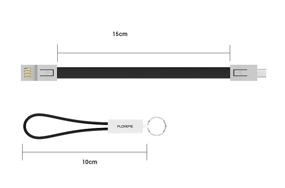 фото Кабель Floveme Плоский micro-USB кабель-брелок, черный