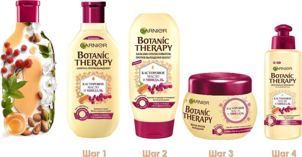 фото Garnier Маска для волос "Botanic Therapy, Касторовое масло и миндаль" для ослабленных волос, склонных к выпаданию, 300 мл