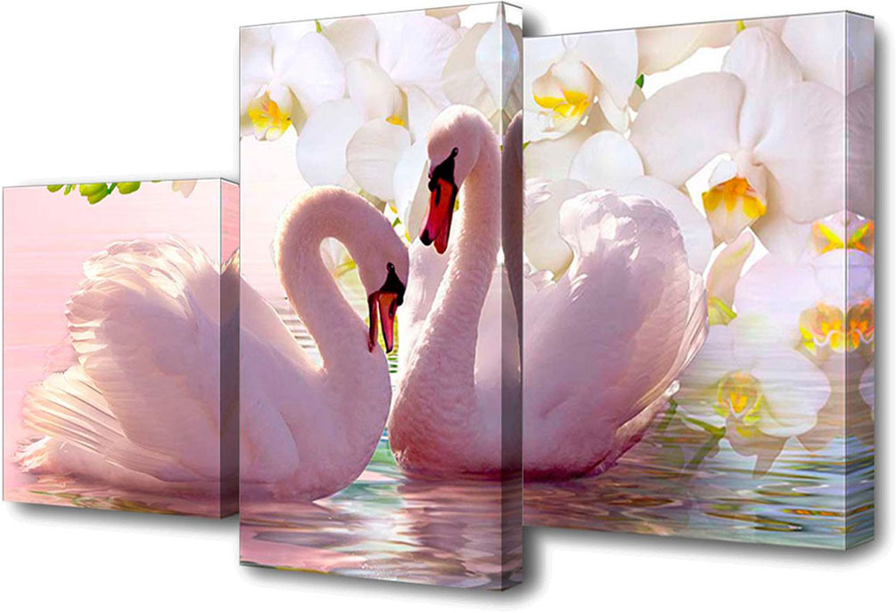 фото Картина Topposters Пара лебедей, белые цветы, модульная, 886642, 50 х 80 см