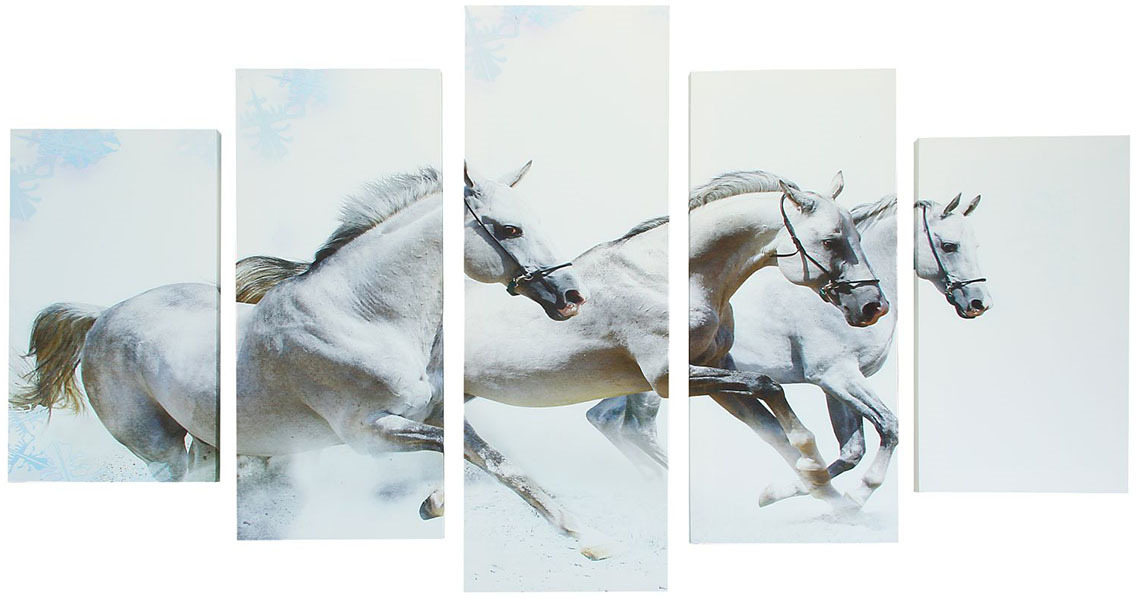 фото Картина Художественная мастерская Палитра "Тройка белых лошадей", модульная, 1138075, 75 х 135 см Художественная мастерская «палитра»