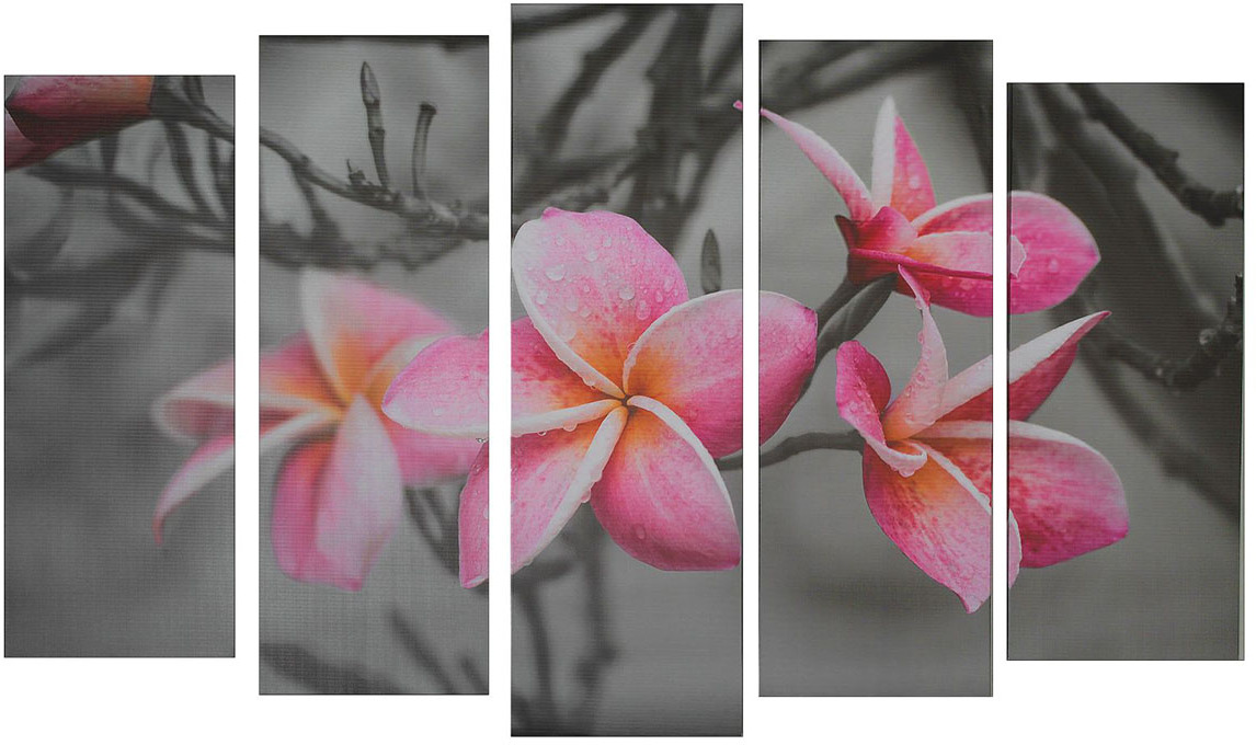фото Картина Topposters Розовые цветы на сером фоне, модульная, 2614664, 125 х 80 см