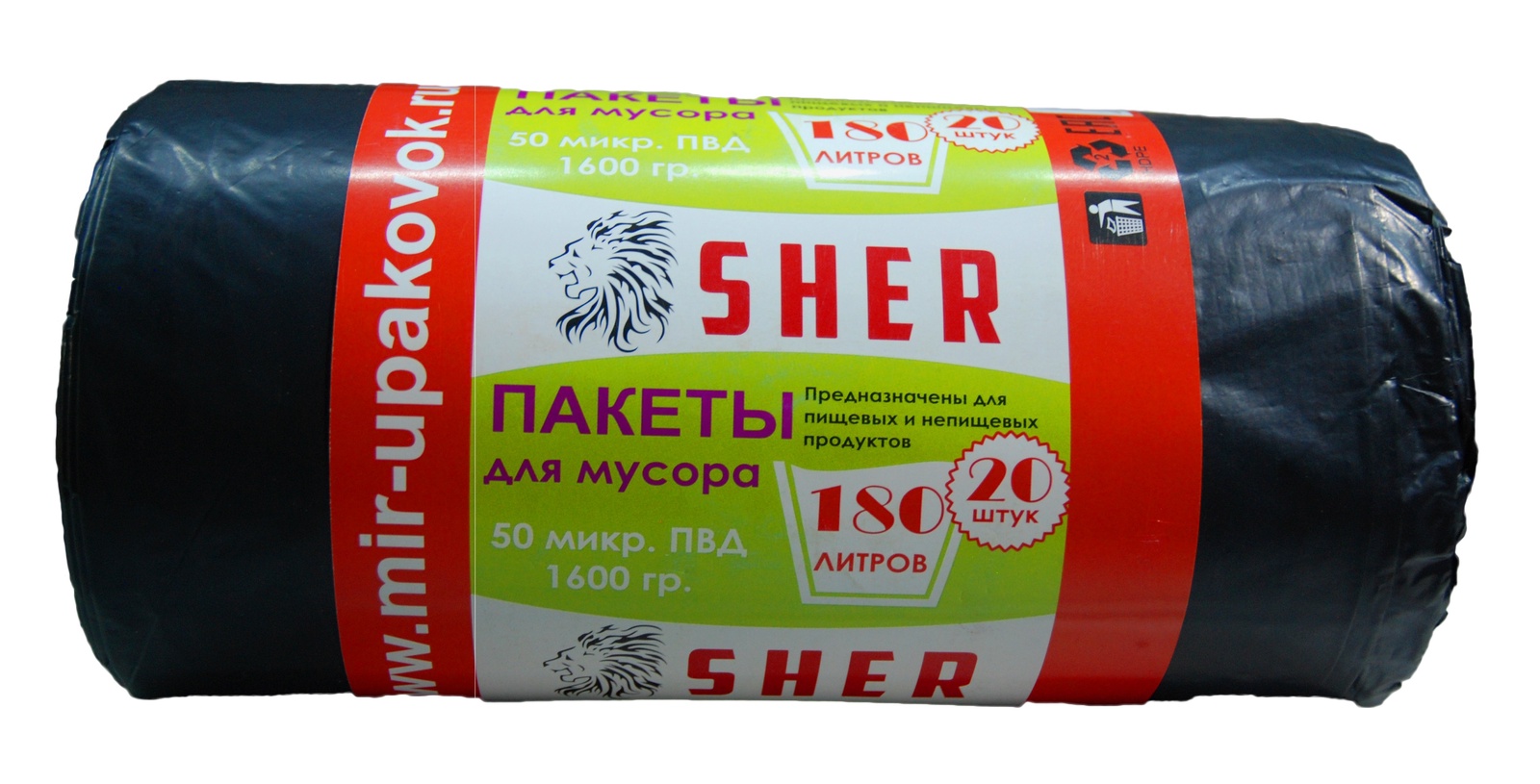 фото Мешки для мусора  Мусорные мешки "SHER" 180 л, черный