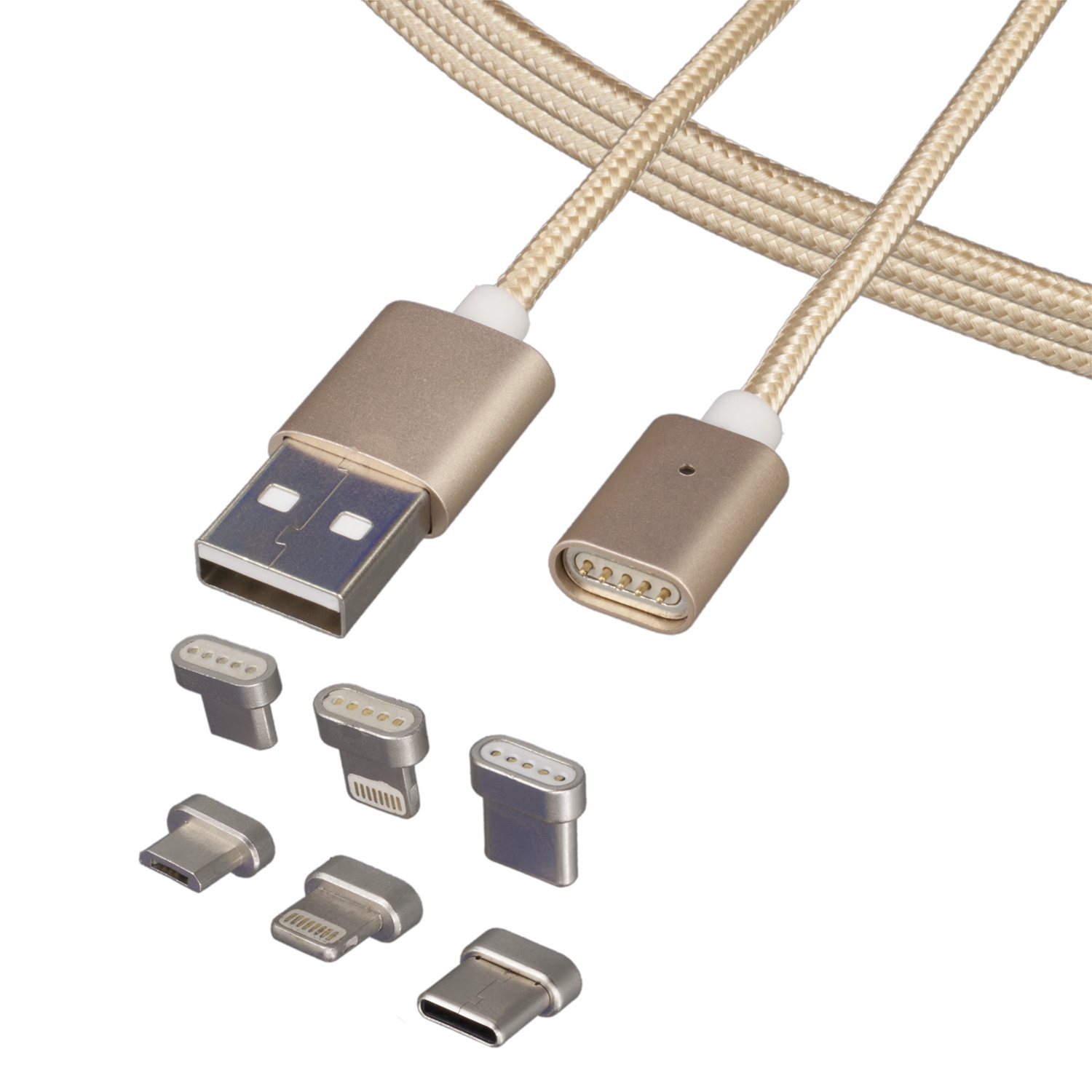 фото Кабель Magnetic Cable Lightning, Type-C, microUSB, золотой