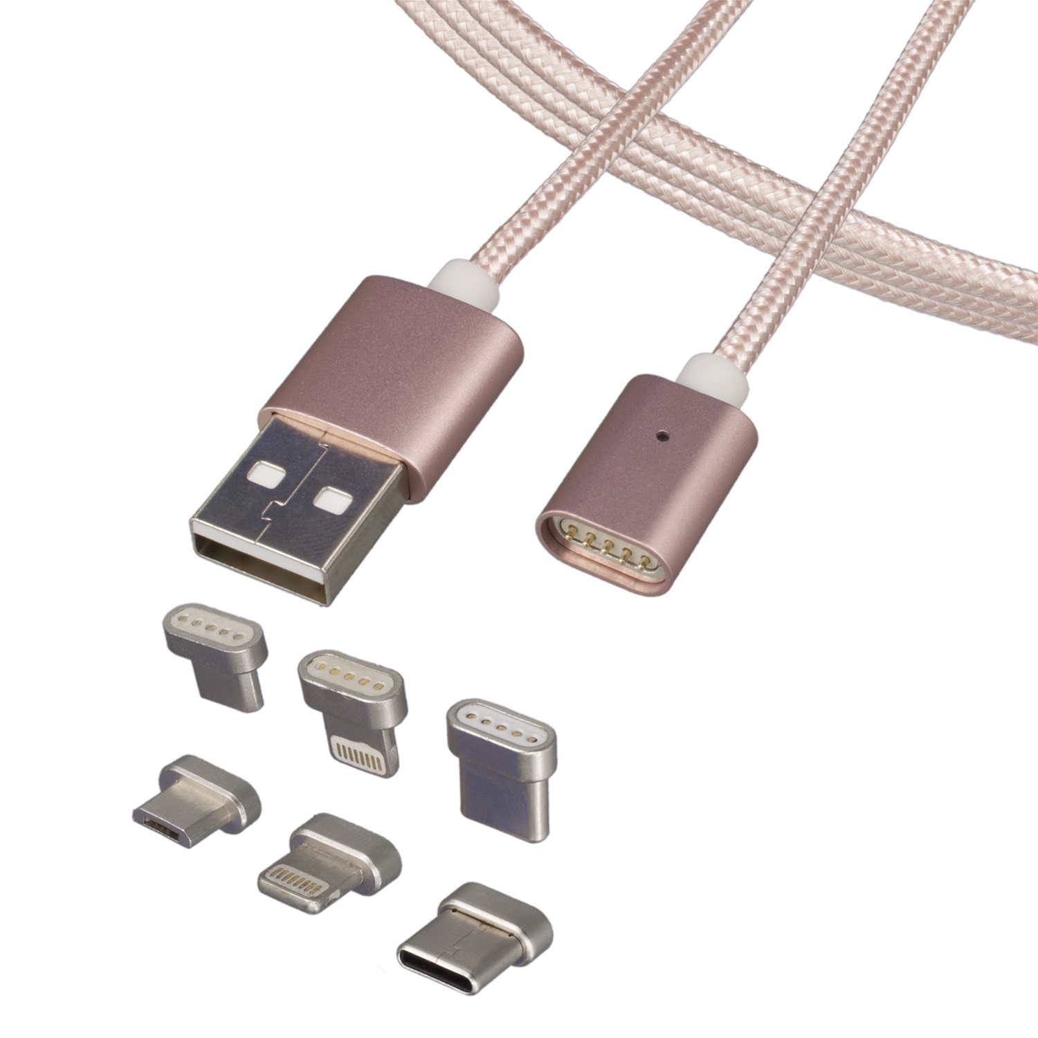 фото Кабель Magnetic Cable Lightning, Type-C, microUSB, розовый