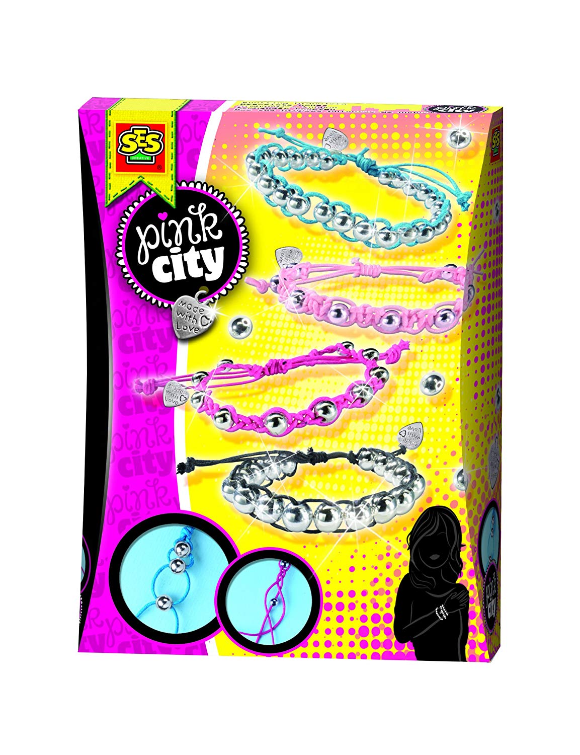 Развивающая игрушка SES creative Набор для плетения браслетов с бусинками Pink City 14326