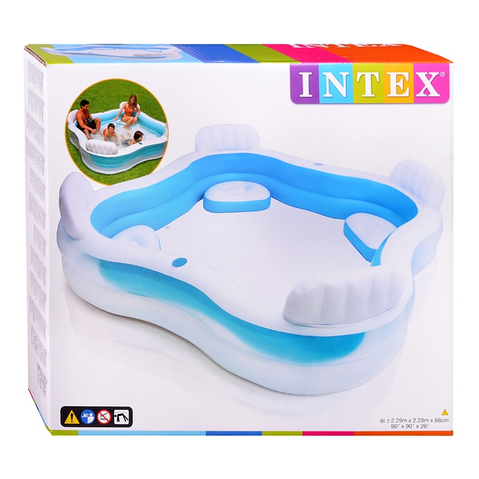 Бассейн надувной INTEX 56475 Swim Center Family Lounge, сиденья со спинками, с подстаканниками, 229x229x66 см