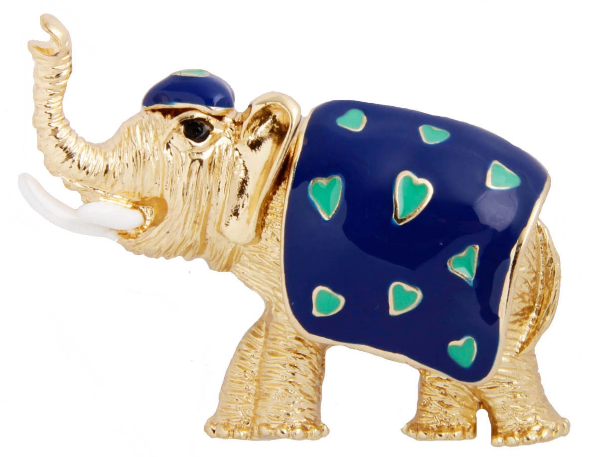 фото Брошь бижутерная Антик Хобби Слон, Бижутерный сплав, Эмаль, золотой, темно-синий, бирюзовый