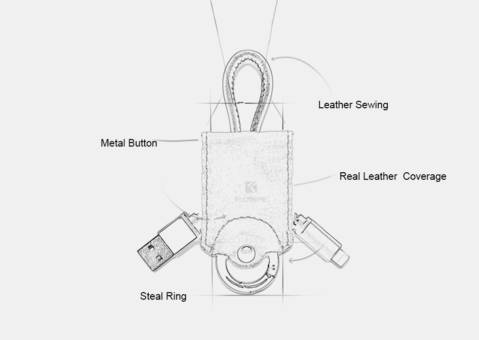 фото Кабель Floveme Кожаный кабель-брелок Micro-USB, кофейный, коричневый, оранжевый, черный