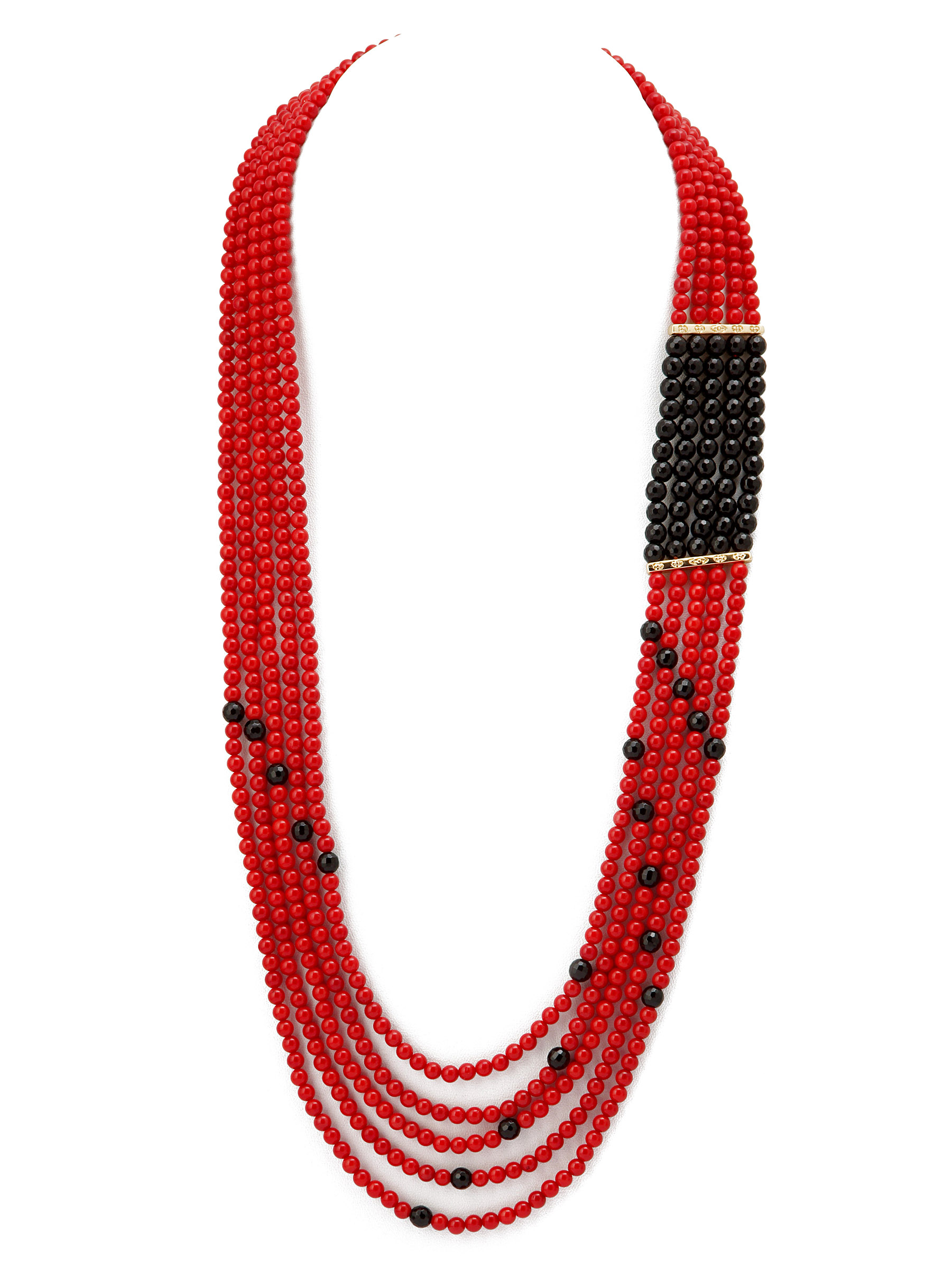 фото Колье/ожерелье бижутерное ЖемАрт с541-054, Агат, Коралл, 72 см, красный, черный, золотой