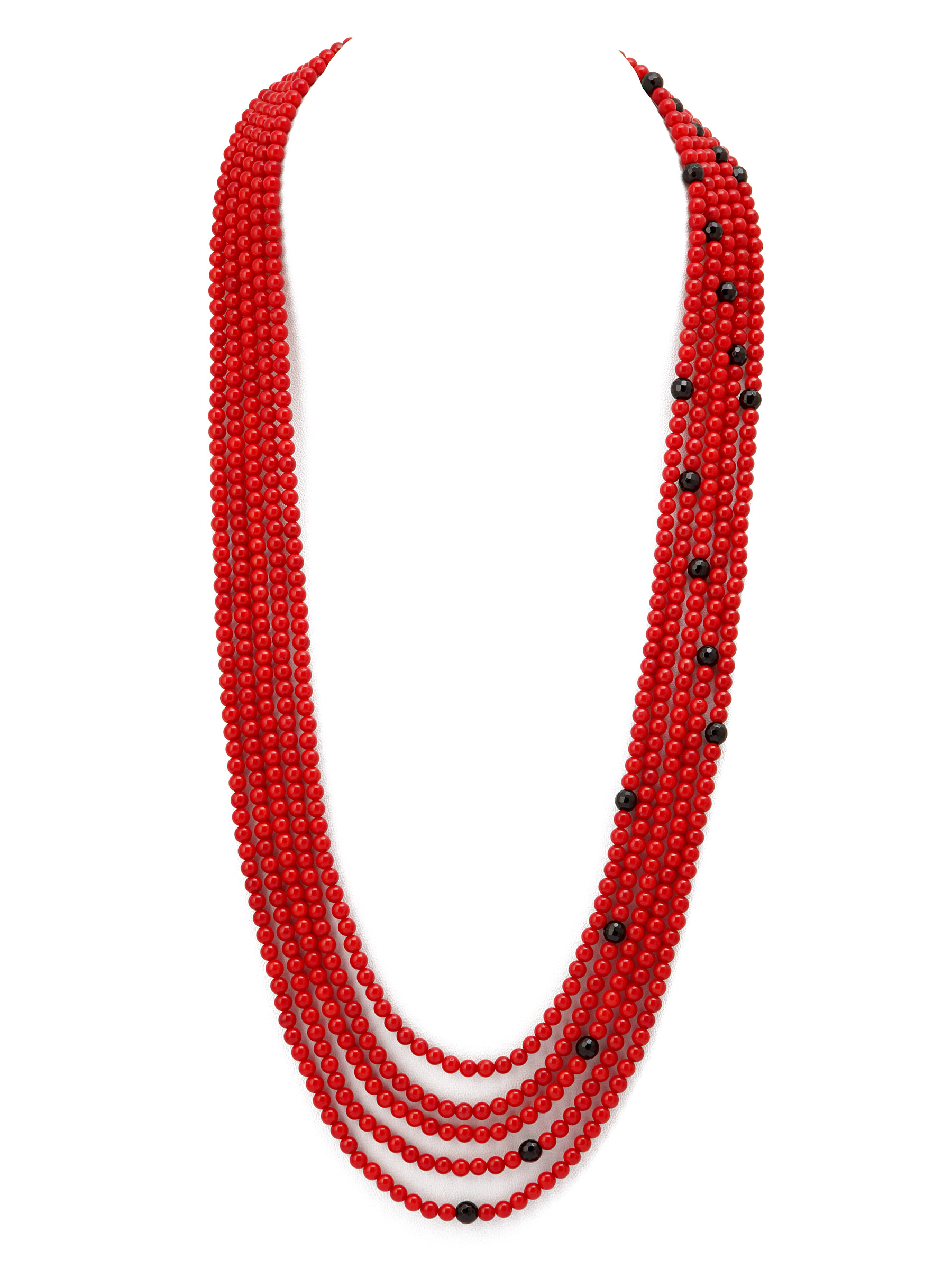 фото Колье/ожерелье бижутерное ЖемАрт с541-054, Агат, Коралл, 72 см, красный, черный, золотой