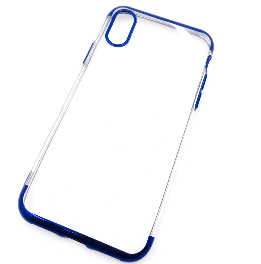 Чехол для сотового телефона Мобильная Мода iPhone X Накладка силиконовая прозрачная с синей окантовкой