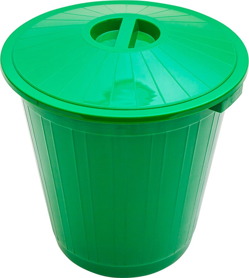 фото Мусорный бак Элластик-Пласт, с крышкой, зеленый, 70 л