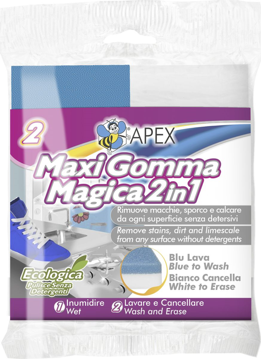 фото Меламиновая губка Apex Magica 2 в 1, белый, голубой, 2 шт