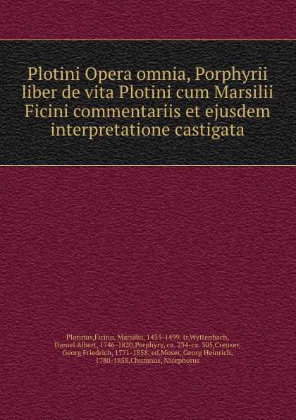 Plotini Opera omnia, Porphyrii liber de vita Plotini cum Marsilii Ficini commentariis et ejusdem interpretatione castigata