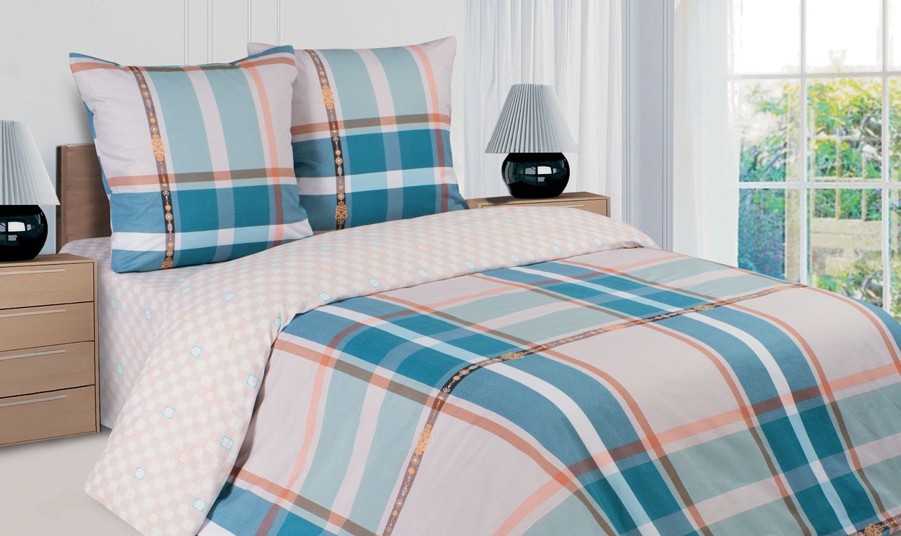 фото Комплект постельного белья Ecotex Ла-Манш, бежевый, голубой