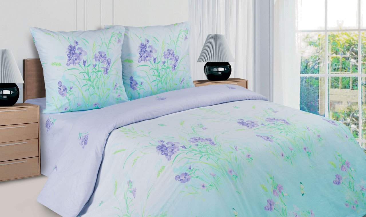 фото Комплект постельного белья Ecotex Вереск, светло-зеленый, фиолетовый