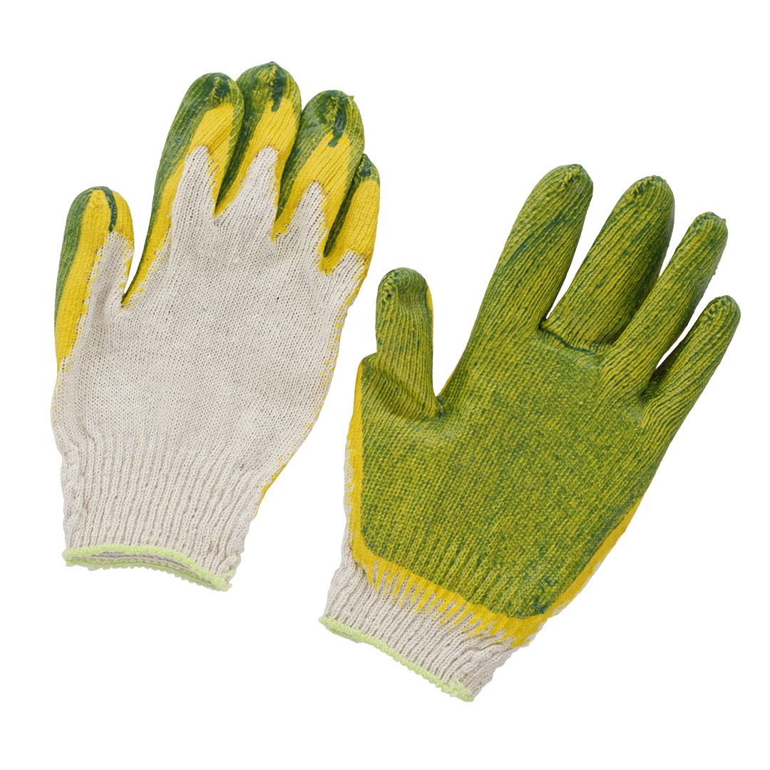Перчатки защитные защитные ХБ с двойным латексным покрытием, белый, зеленый, желтый