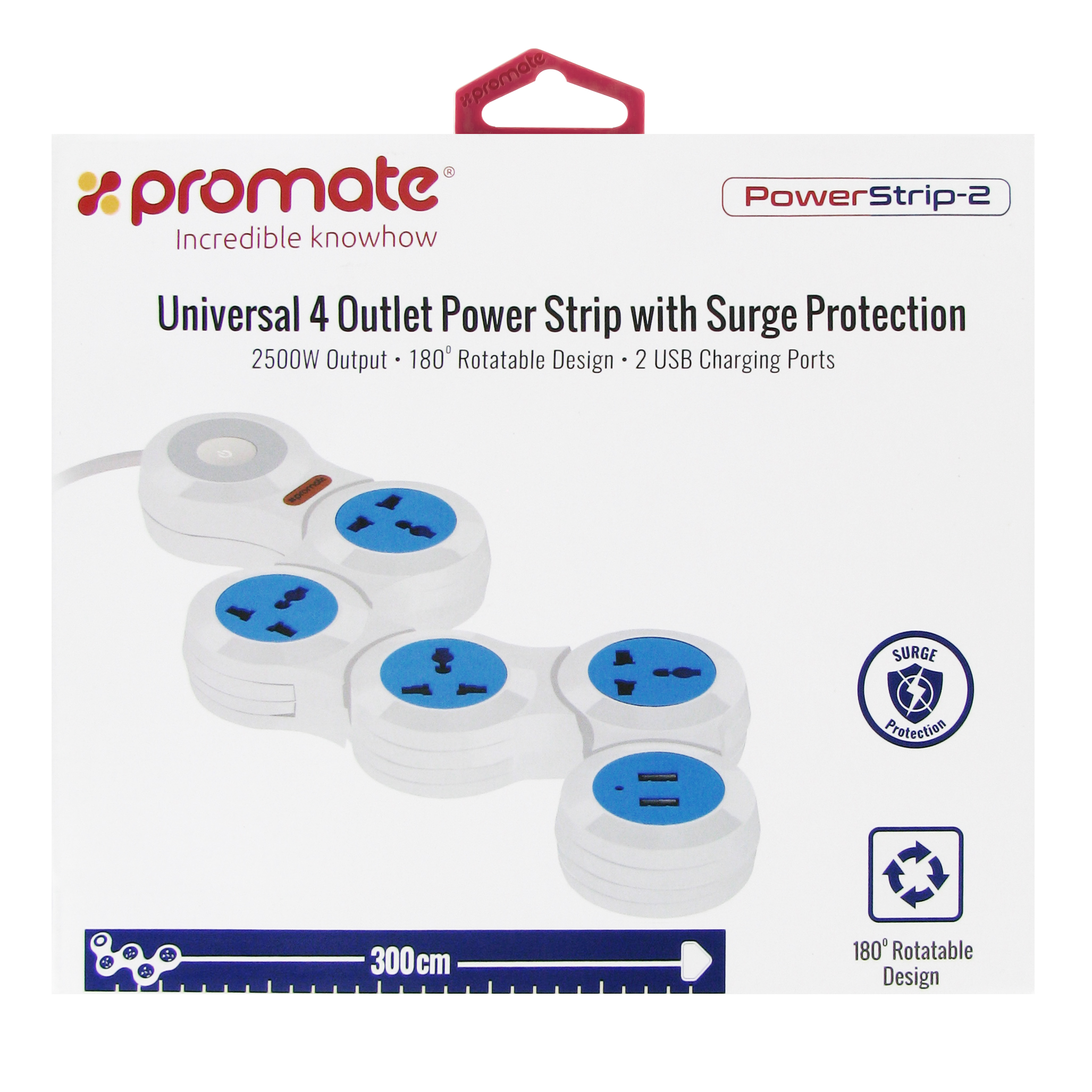 фото Сетевой фильтр Promate powerStrip-2, белый, голубой