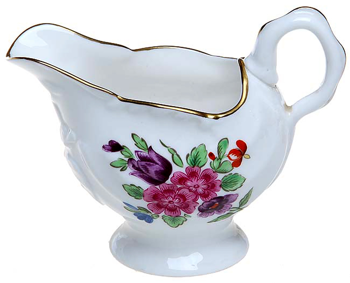 фото Сливочник "Букет цветов". Фарфор, деколь, золочение. Royal Worcester, Великобритания, вторая половина ХХ века