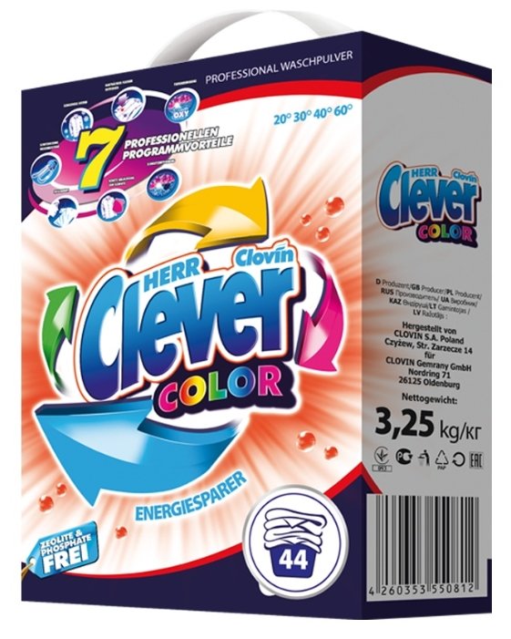 фото Стиральный порошок Clever Color 3,25кг картон