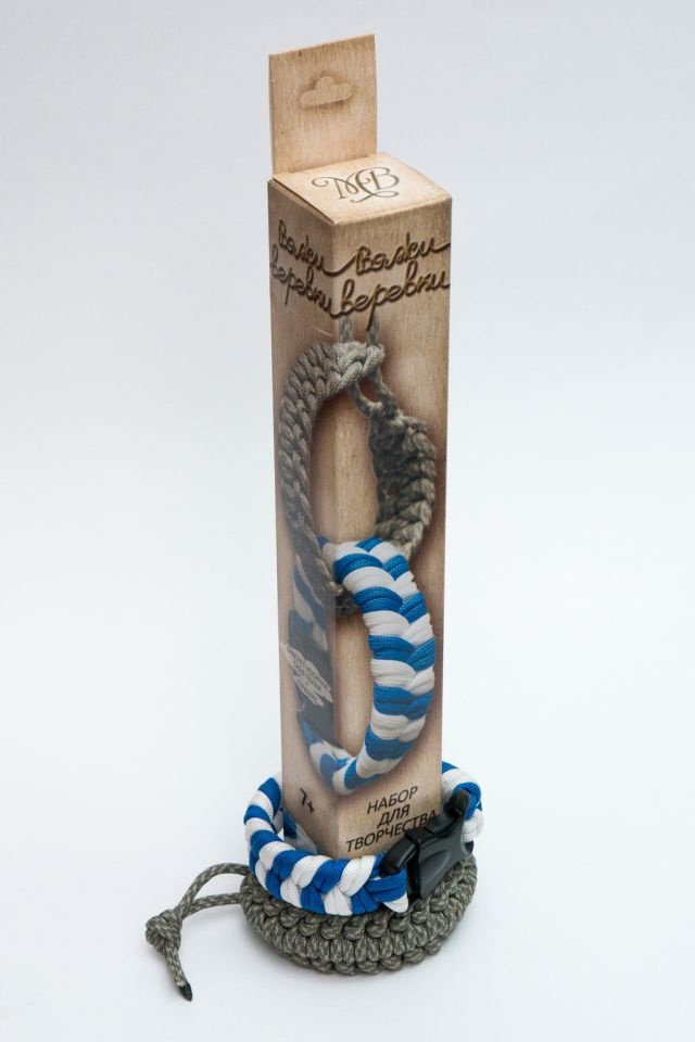 фото Набор для вязания Моя выдумка "Вяжи веревки" Косичка сине белая