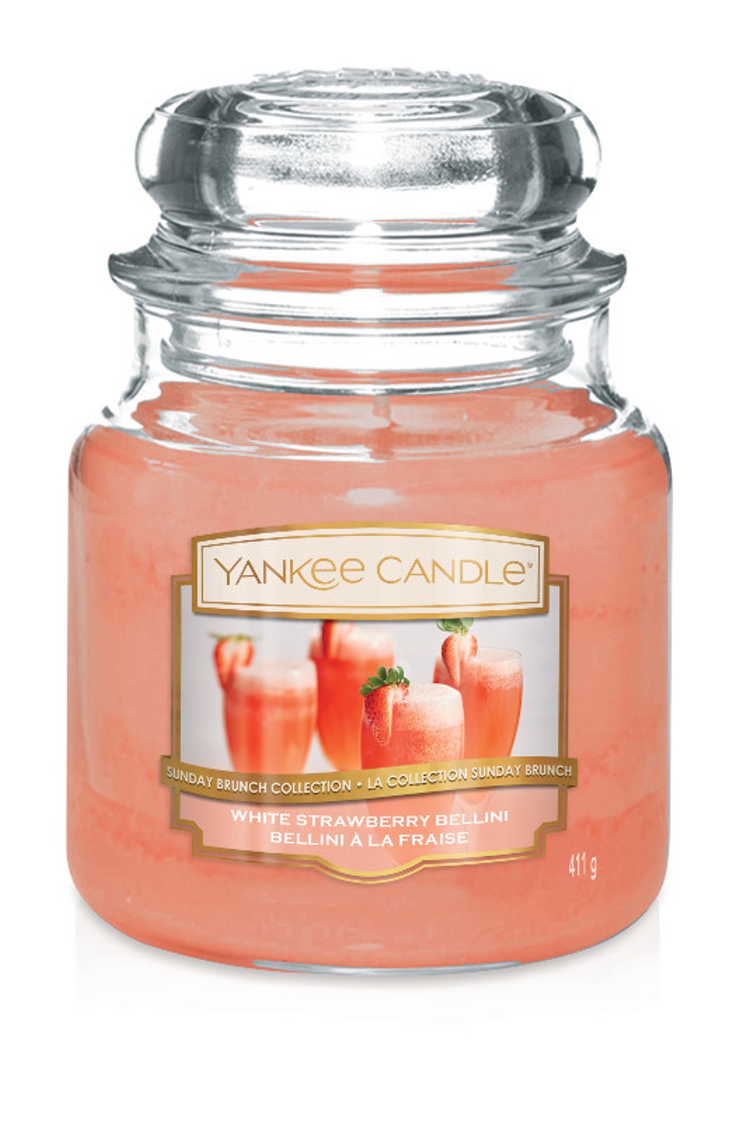 фото Свеча ароматизированная Yankee Candle "Клубничный беллини White Strawberry Bellini 411 гр / 65-90 часов"1611847E, розовый
