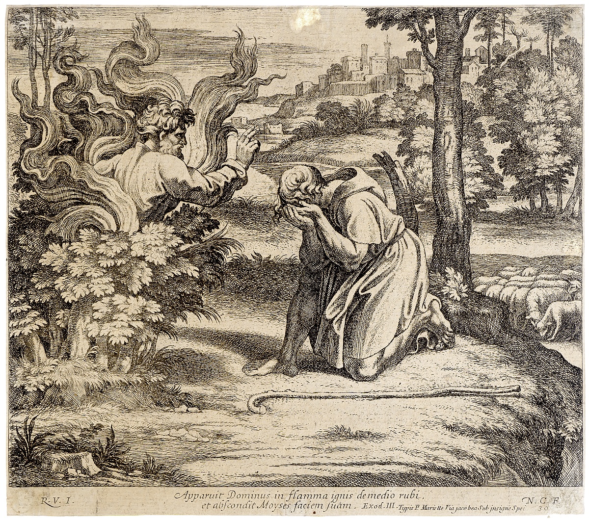 фото Гравюра Моисей и Неопалимая купина. Франция 1640 год