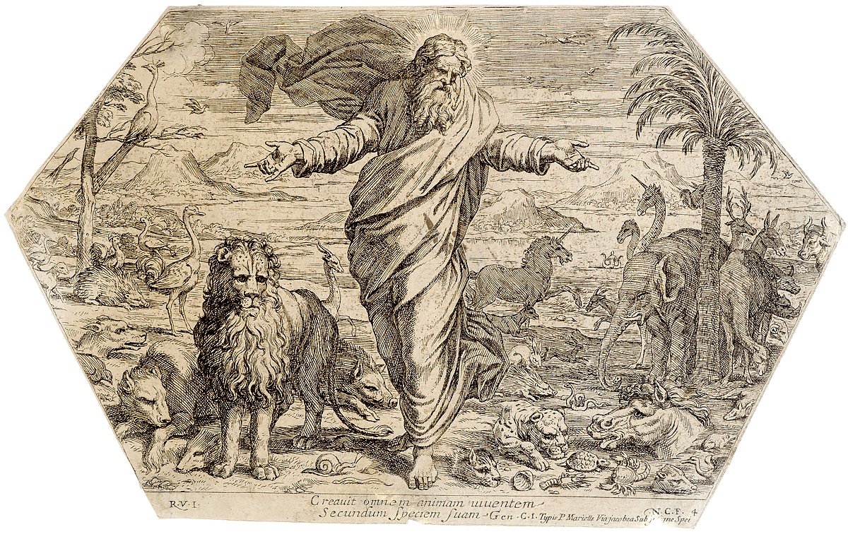 фото Гравюра Сотворение животных. Франция 1640 год