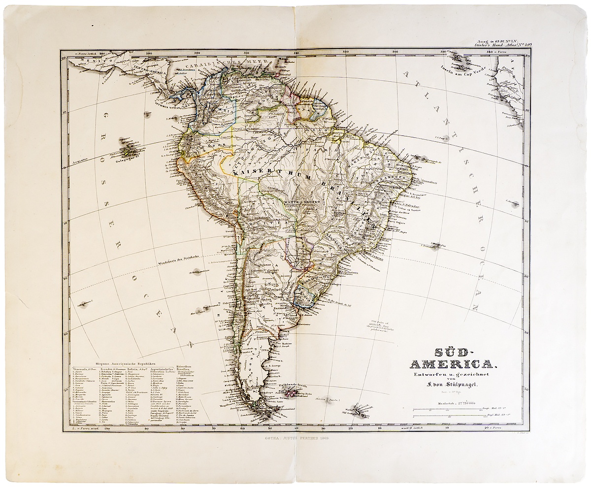 фото Географическая карта  Карта Южной Америки. Вторая половина XIX века