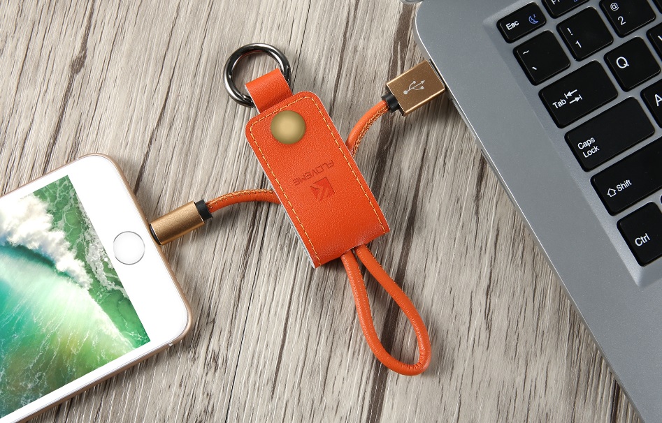 фото Кабель Floveme Кожаный кабель-брелок Micro-USB, кофейный, коричневый, оранжевый, черный