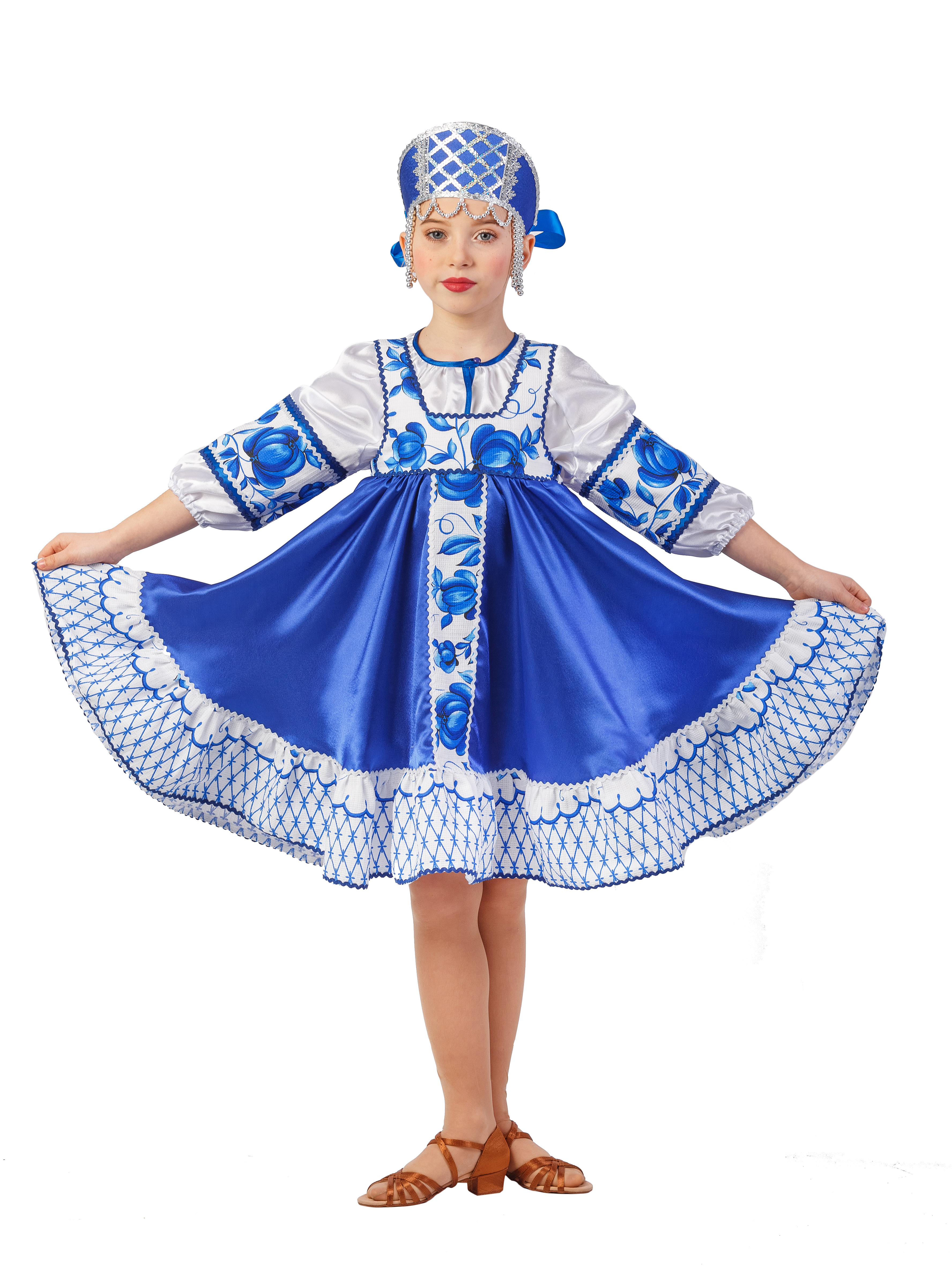 фото Карнавальный костюм Gala-Вальс "Кадриль Гжель", белый, синий