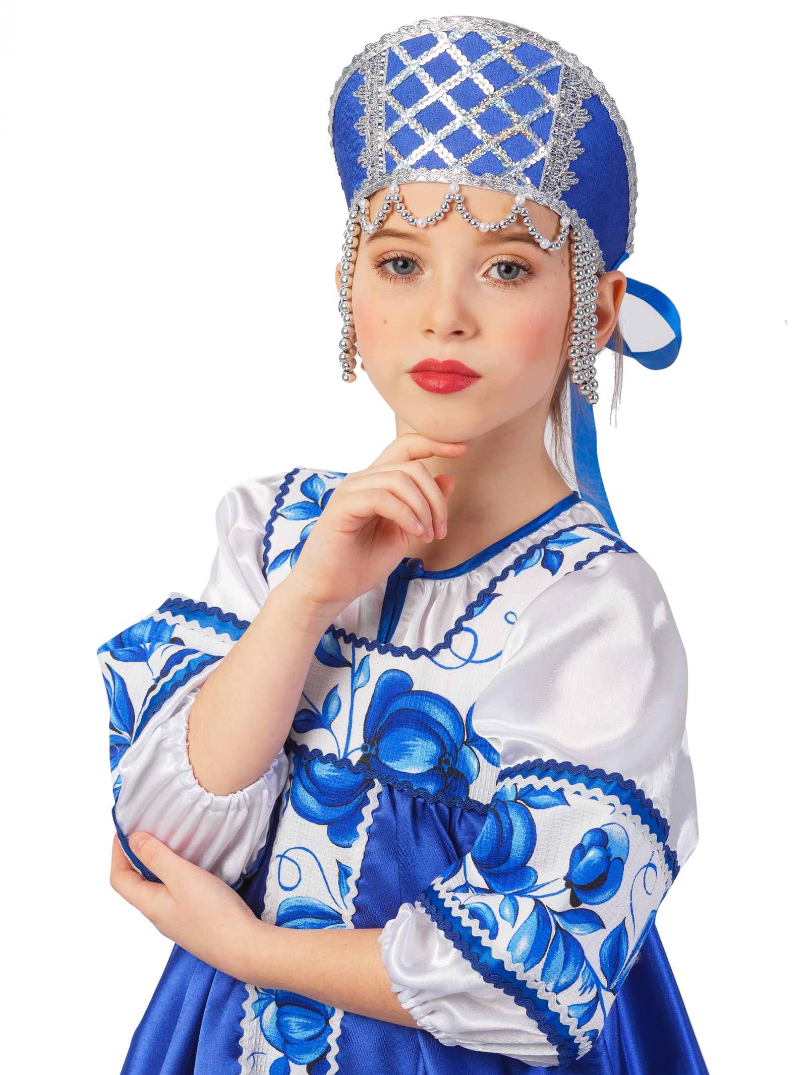 фото Карнавальный костюм Gala-Вальс "Кадриль Гжель", белый, синий