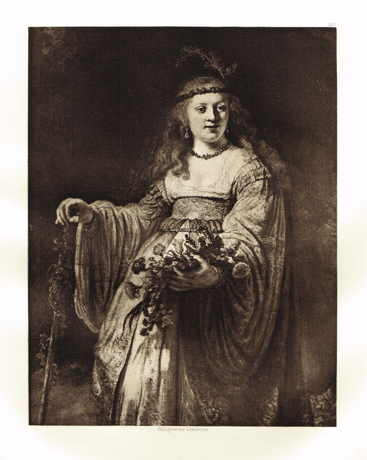 фото Гравюра Портрет Саскии ван Эйленбурх в образе Флоры. Рембрандт Харменс ван Рейн. Гелиогравюра 1899 год
