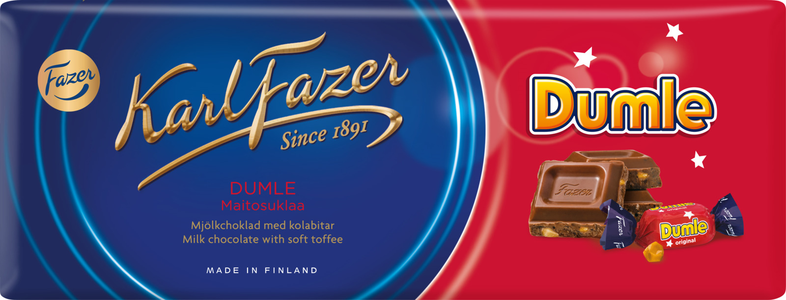Шоколад молочный Karl Fazer, с кусочками ириса Dumle, 200 г