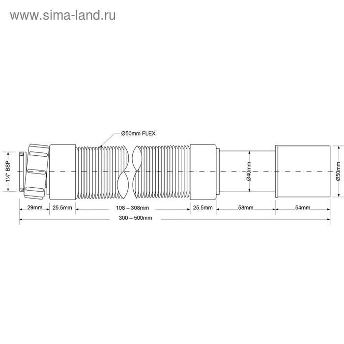 фото Слив-перелив McAlpine для сифона, MRMF105S, 1 1/4"х40/50 мм, раздвижная, L290-500 мм, белый