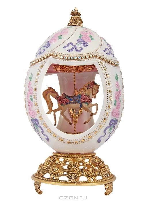 фото Яйцо декоративное Faberge "Карусель", золотой, розовый, белый, сиреневый, красный, синий