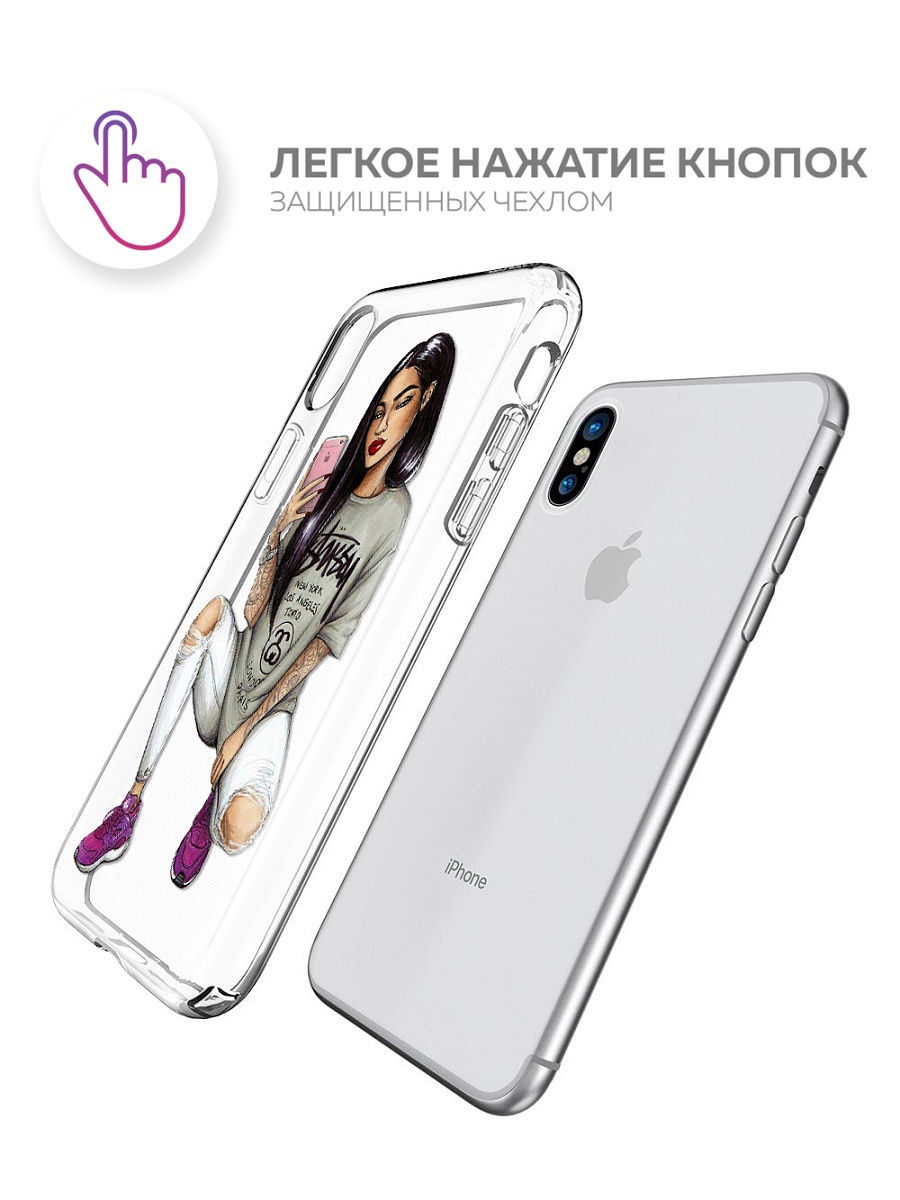 фото Чехол для сотового телефона With love. Moscow Art Design "Девушка селфи" для Apple iPhone X / Apple iPhone XS, прозрачный, разноцветный