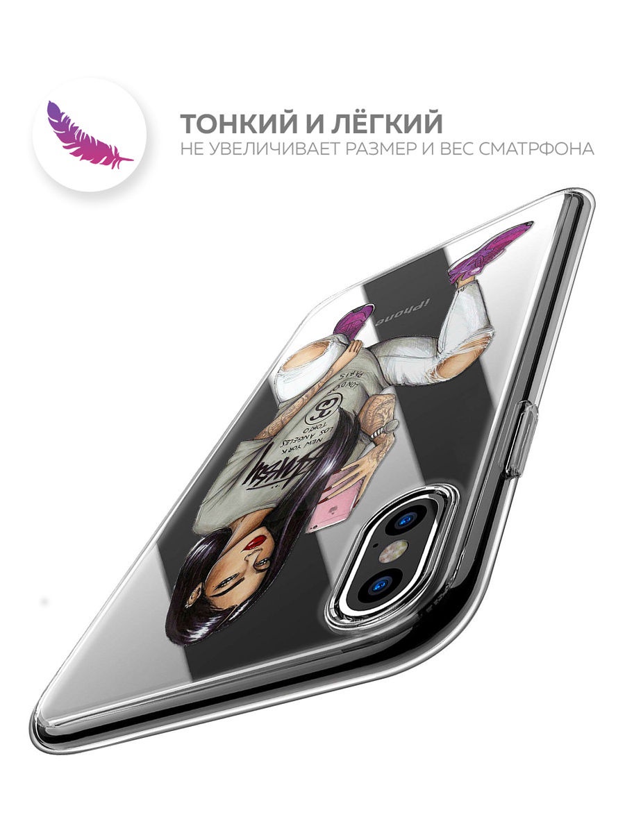 фото Чехол для сотового телефона With love. Moscow Art Design "Девушка селфи" для Apple iPhone X / Apple iPhone XS, прозрачный, разноцветный