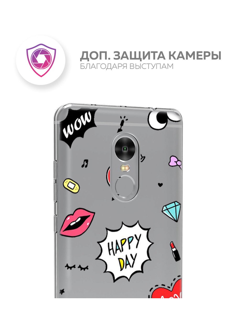 фото Чехол для сотового телефона With love. Moscow Art Design "Стикеры" для Xiaomi Redmi Note 4X, прозрачный, разноцветный