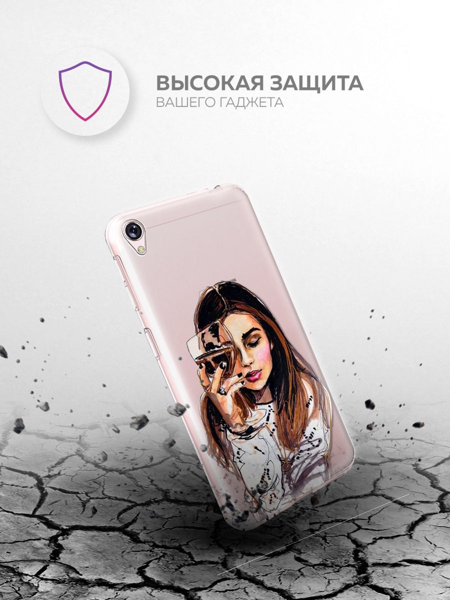 фото Чехол для сотового телефона With love. Moscow Art Design "Девушка с вином" для Asus Zenfone Live ZB501KL, прозрачный, разноцветный