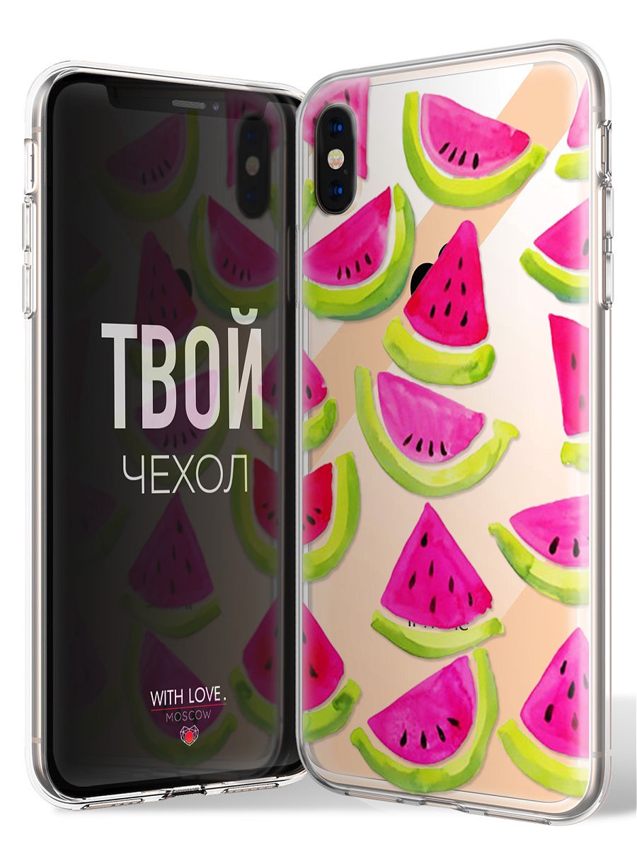 фото Чехол для сотового телефона With love. Moscow Art Design "Арбузы 3" для Apple iPhone XS MAX, прозрачный, разноцветный