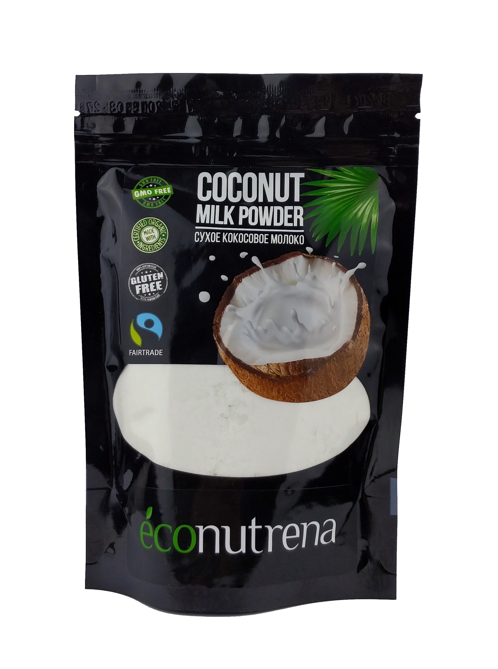 фото Растительное молоко Econutrena Сухое кокосовое молоко, органическое, чистый состав Дой-пак, 150