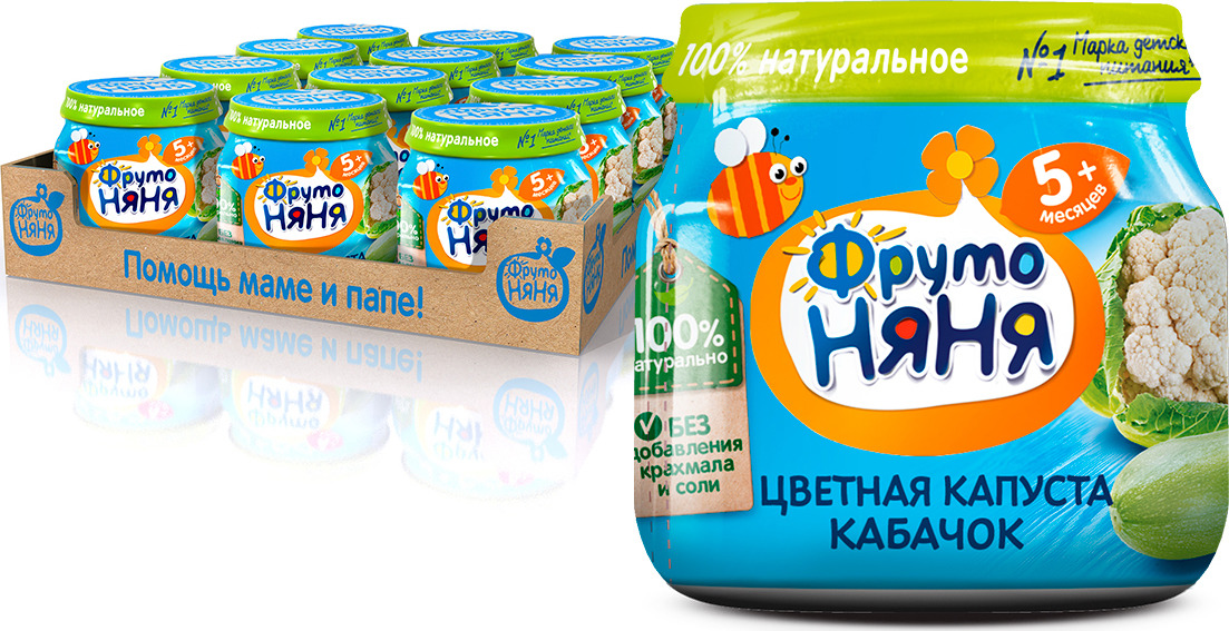 ФрутоНяня Цветная капуста кабачок пюре с 5 месяцев, 12 шт по 80 г ...